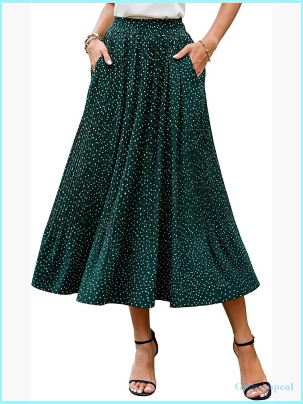Womens Midi Skirt Summer Casual Floral Pleated A-Line Flowy Long Skirts with